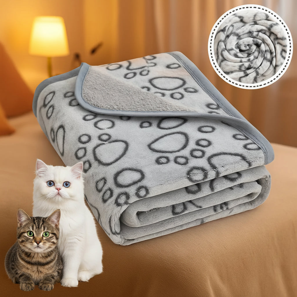 Manta acogedora para gatos con estampado de huellas