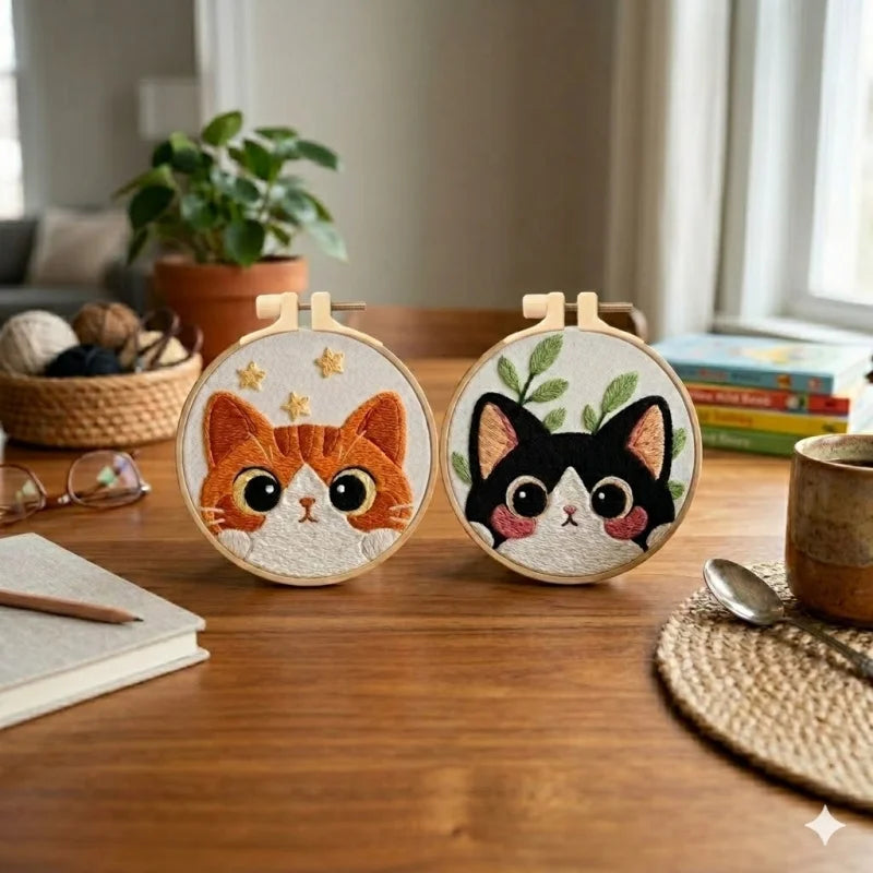 Pack Punto de Cruz Gatito Kit Bordado