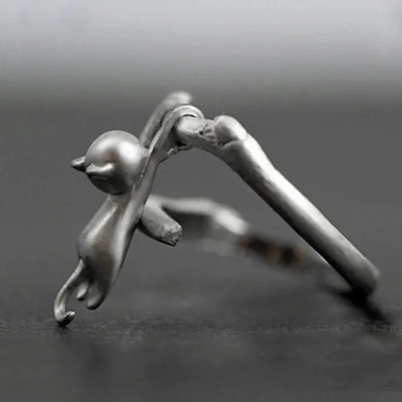 Anillo de Plata 925 con Gatito en Rama 🌿
