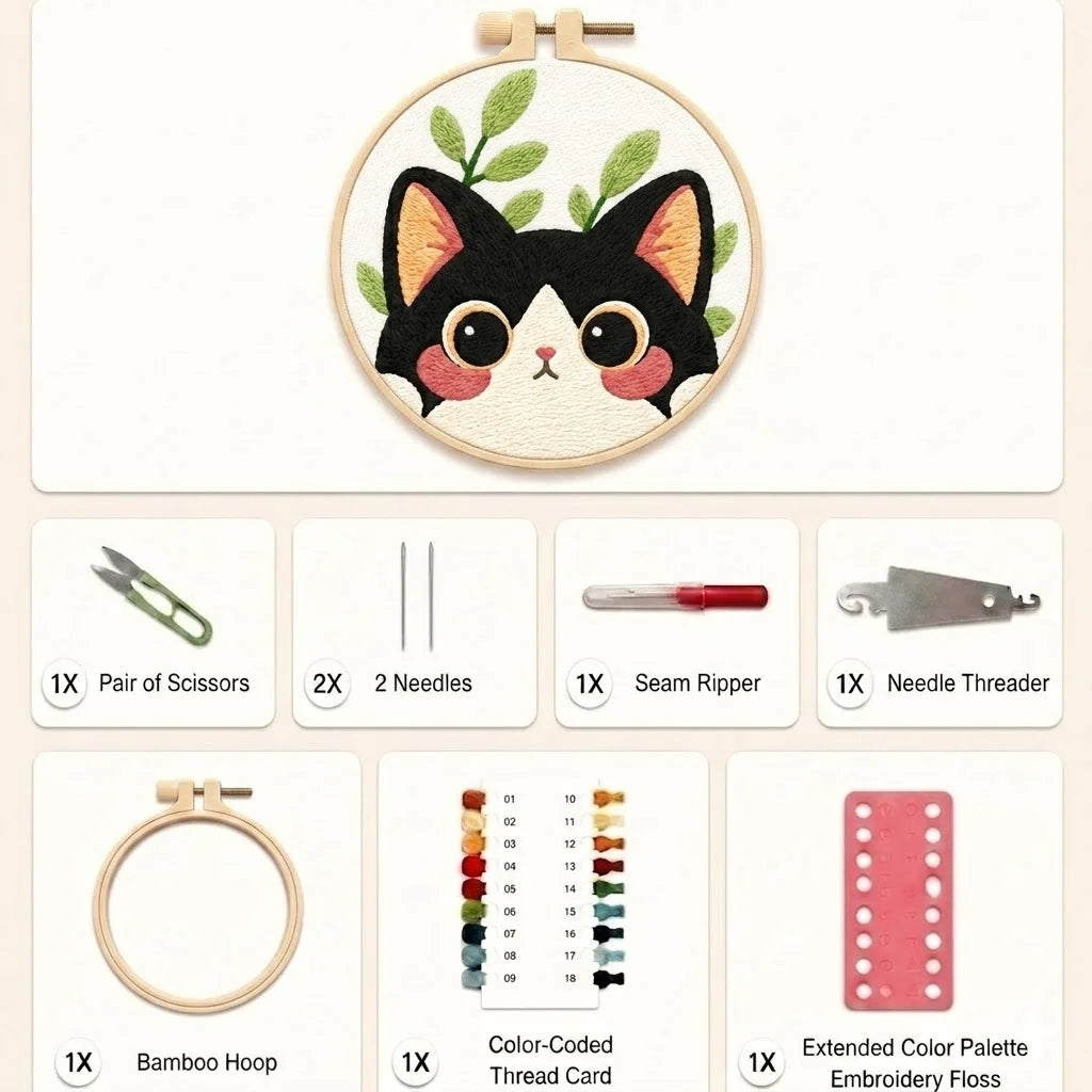 Pack Punto de Cruz Gatito Kit Bordado