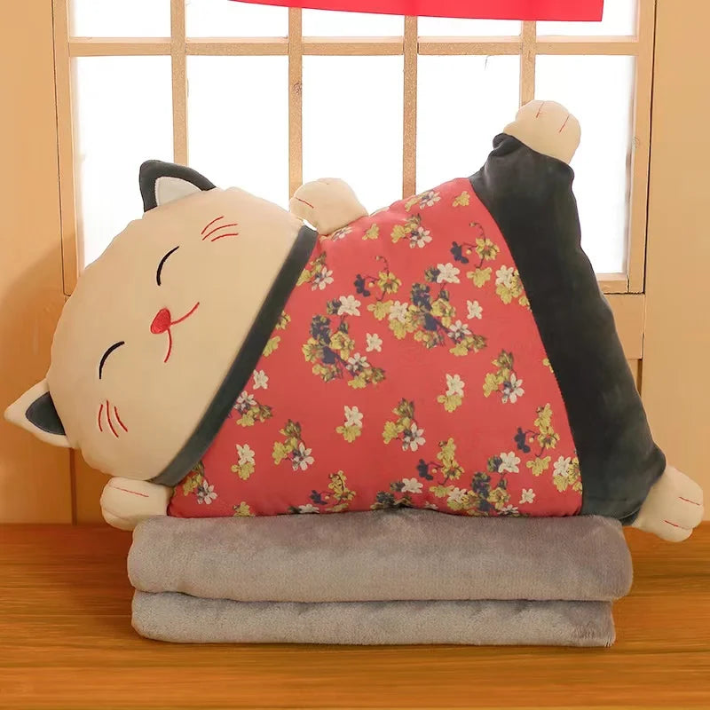 Almohada y manta 2 en 1 gatito de la fortuna
