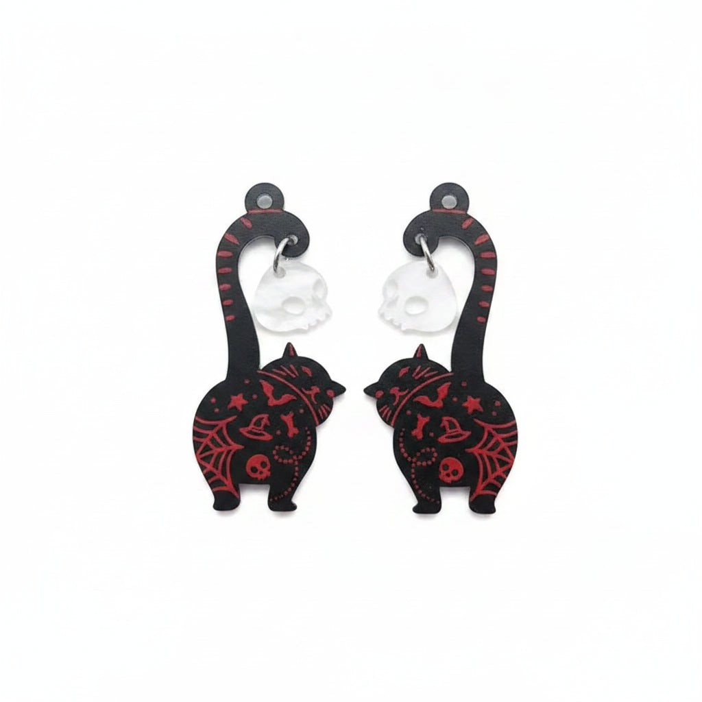 Gato y calavera set joyería