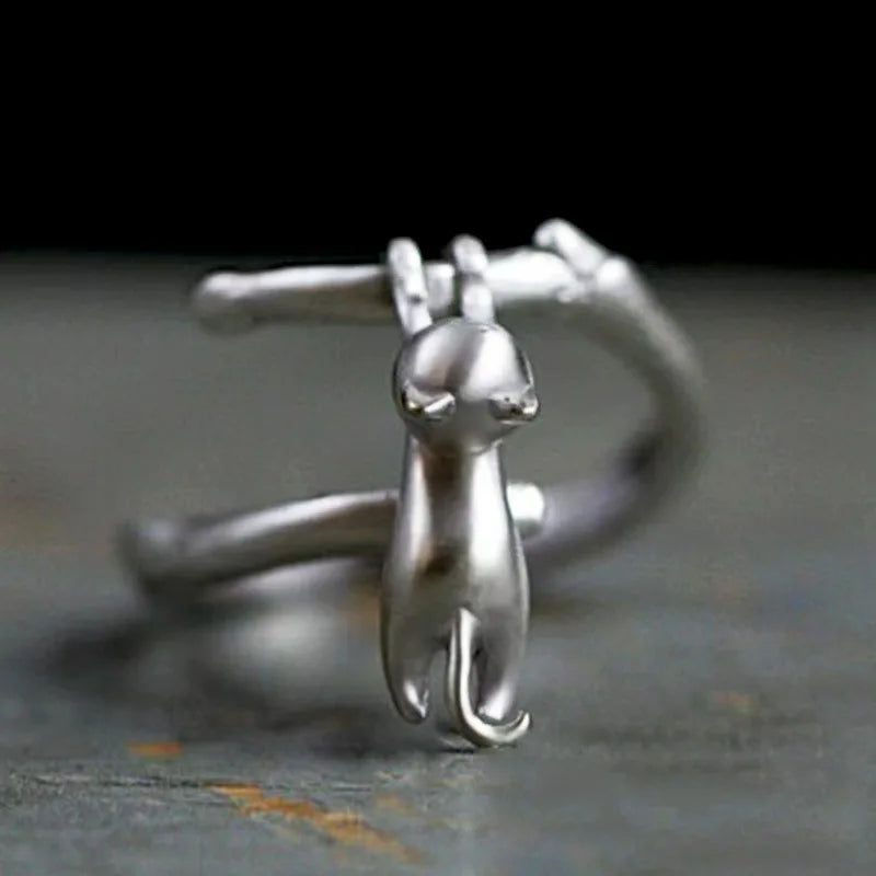 Anillo de Plata 925 con Gatito en Rama 🌿
